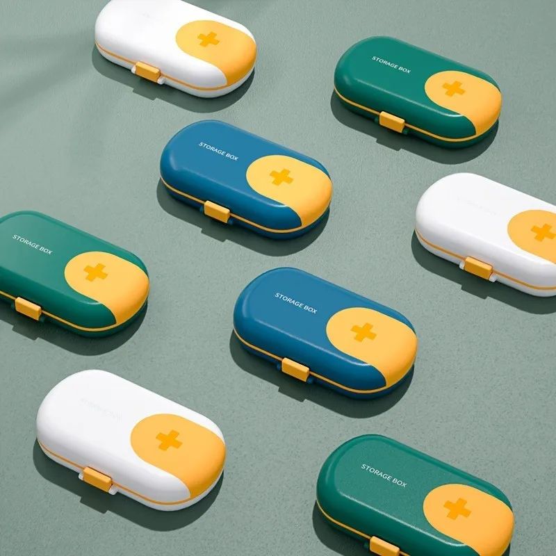Travel Portable Small Pill Box Mini Portable Storage Box Tablet Dispensing Box Cutter Sealed Compartment Pill Box
