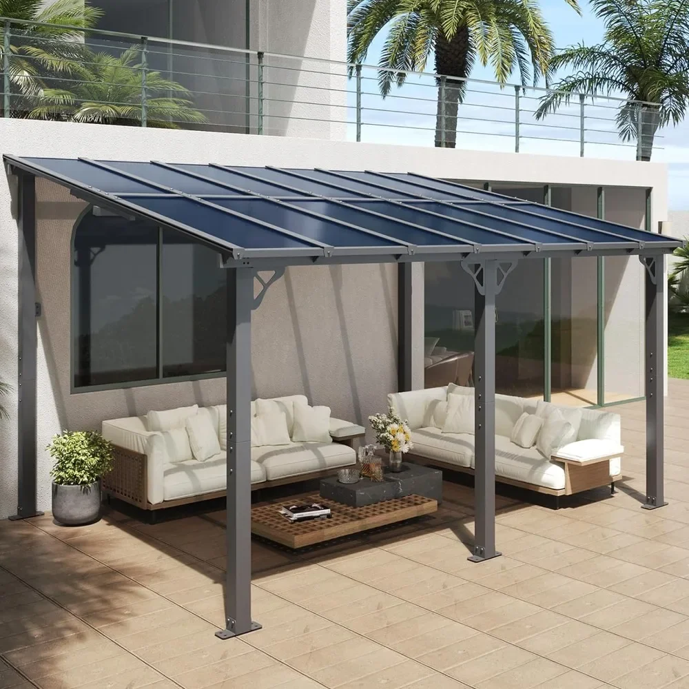 

10'x14 'wall mounted sloping roof sunshade, providing shade from sunlight and rain, insulation and transparency, free delivery