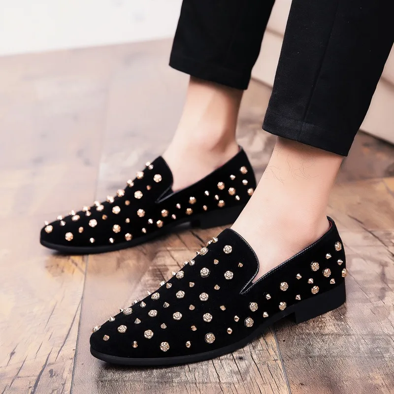 designer rivets dress loafers shoes for man suede formal shoes for man Nightclub hairstylists' personalized trendy men's shoes