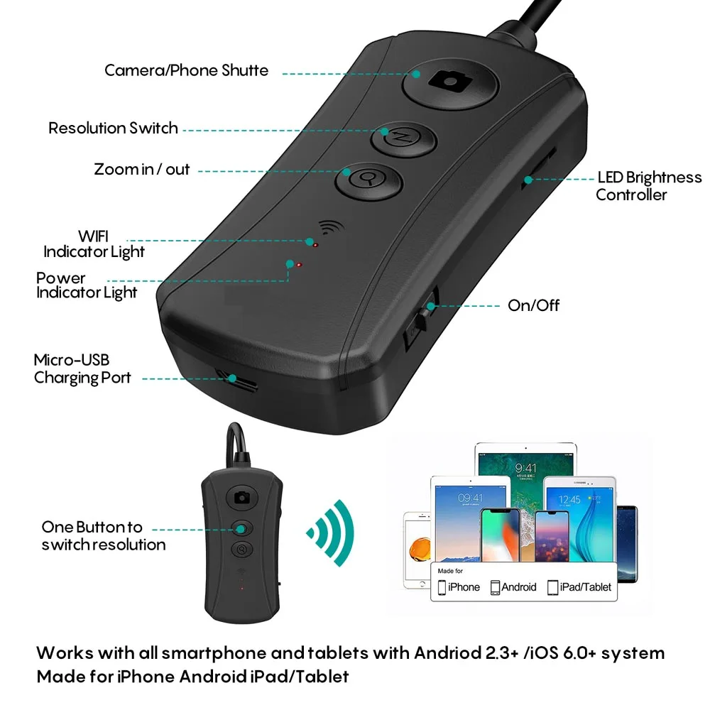 

8 мм 2MP 1080P двойной объектив WIFI эндоскопическая камера осмотр CMOS бороскоп боковой вид и вид спереди отоскоп цифровой микроскоп