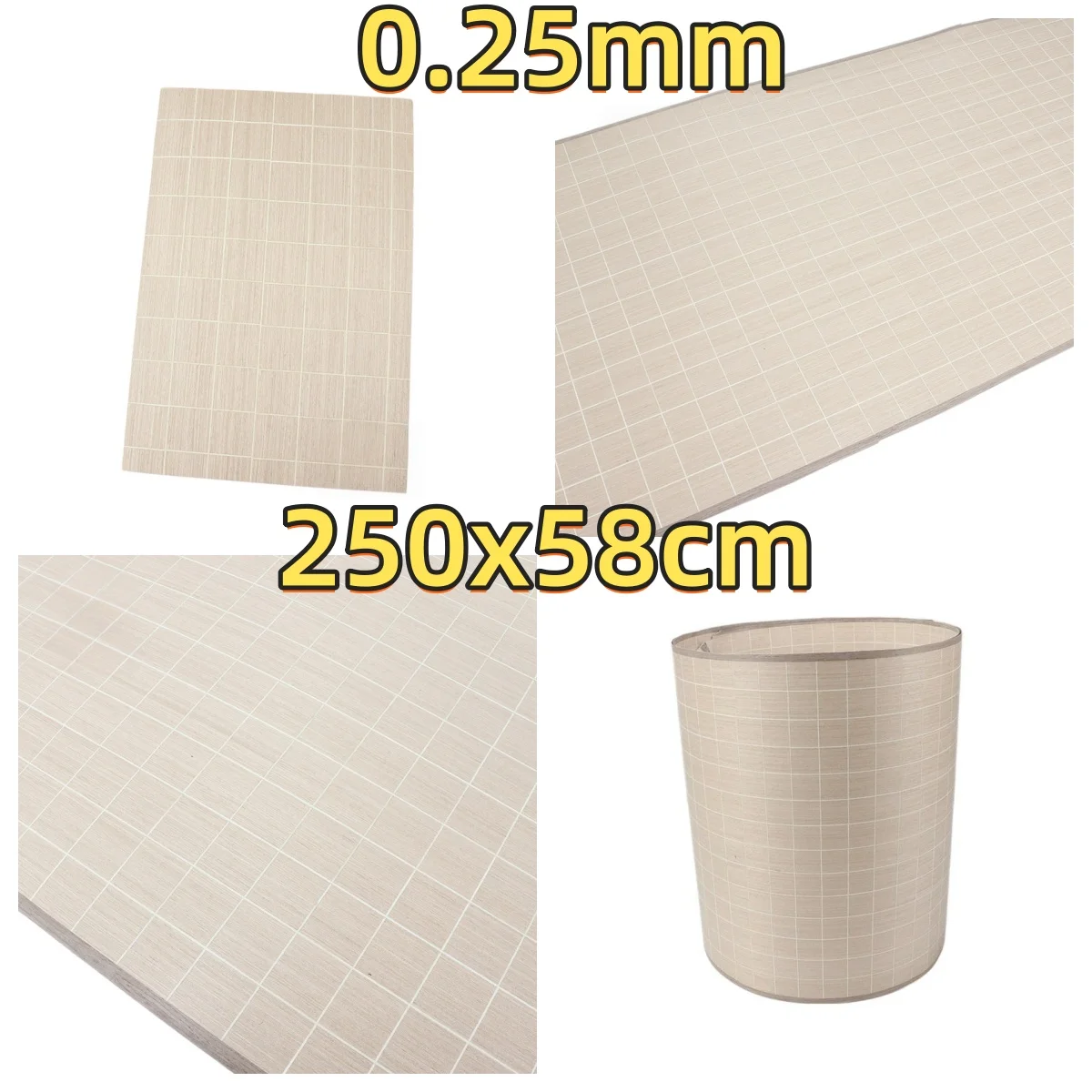 Cream Apricot Checker Engineered wood veneer, 0.25mm, 250x58cm, For 3D Models & Furniture Refinishing(Backing Non-woven Fabric).