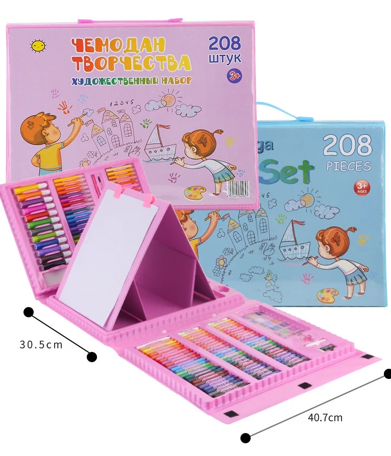 Kids Art Supplies 208 Pcs Double Sided Trifold Easel Painting Art Set Drawing Kits With Sketch Pad Coloring Book For Kids Girls