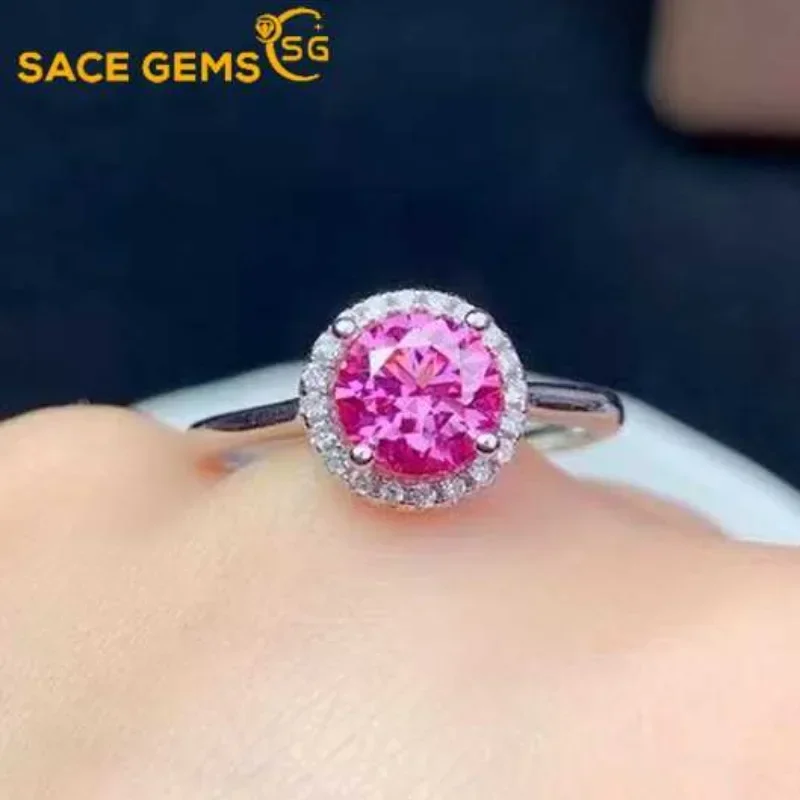 

GRA Certified 1ct Pink Moissanite Ring S925 Sterling Sliver Plated 18k White Gold Wedding Engagement Jewelry Rings for Woman