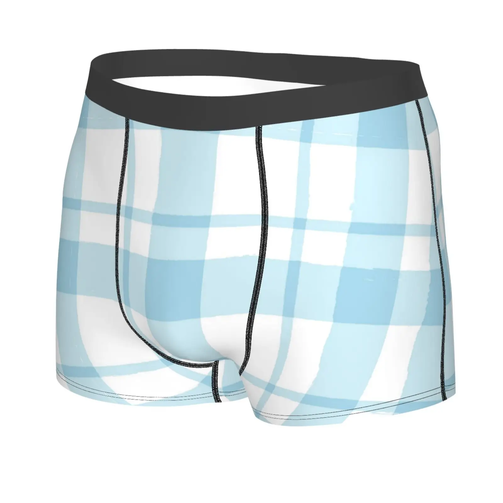 Blue and White Checkered Pattern Men Underwear Boxers Men Novelty Underpant Breathable Printed Male Underpants Man Boxer Briefs