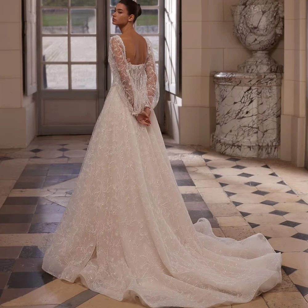 Customized Lace Glamorous Beaded Long Wedding Dress Romantic Sweetheart Neck Bridal Gown New Dreamy A-line Bridal Gown