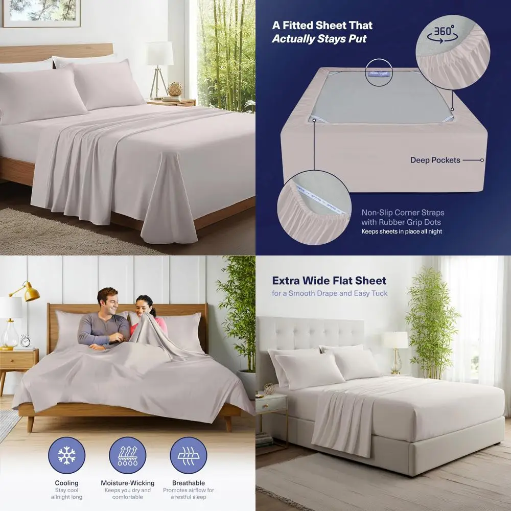 

Queen Size Organic Bamboo Viscose Cooling Sheets - 4-Piece Bedding Set for Hot Nights