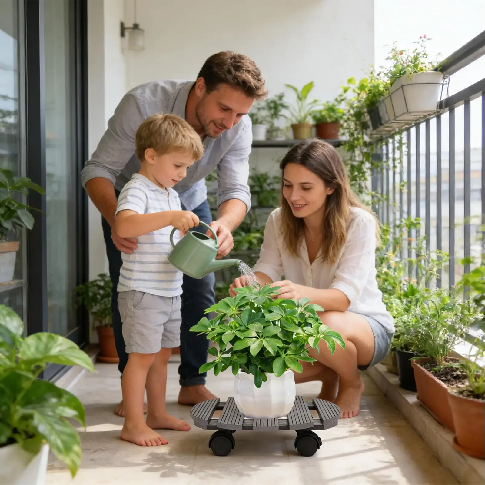 Plant Stand Outdoor Heavy Duty Rolling Planter Tray Rolling Pot Tray For Outdoor Indoor Patio Floor Outside Porch Terrace Yard