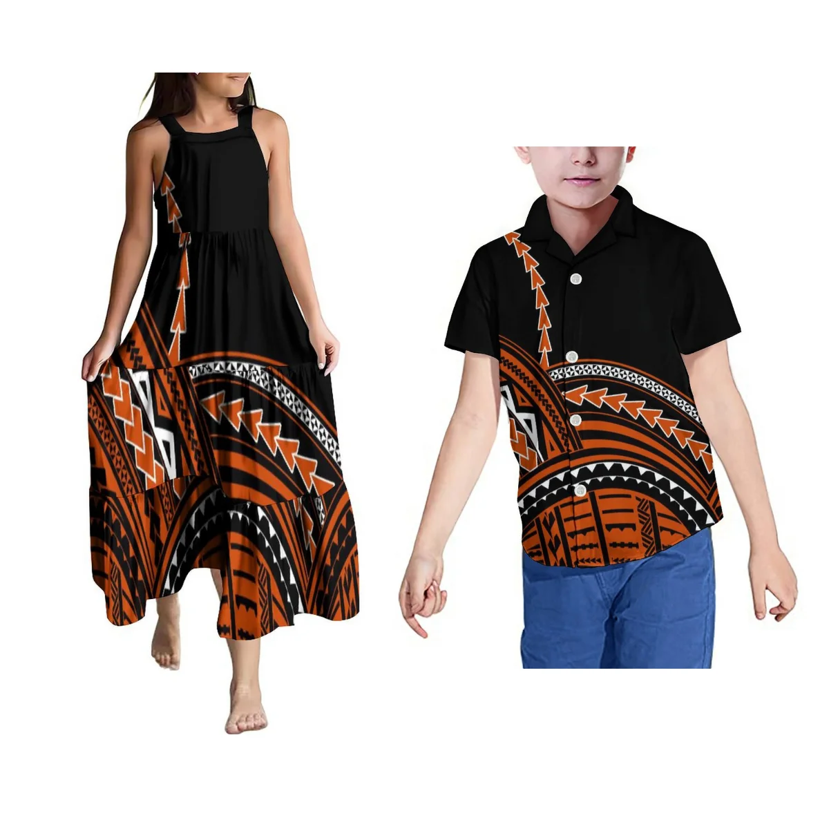 Robe à licou imprimée personnalisée pour enfants, chemise pour enfants, style de plage Fiji, adaptée aux enfants, Samoa