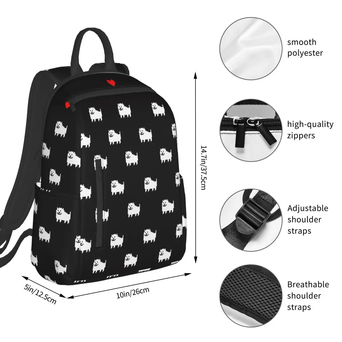 Undertale Dog Heart Backpack Student BookBag Boys Girls School Bag Laptop Shoulder Bags Men Women