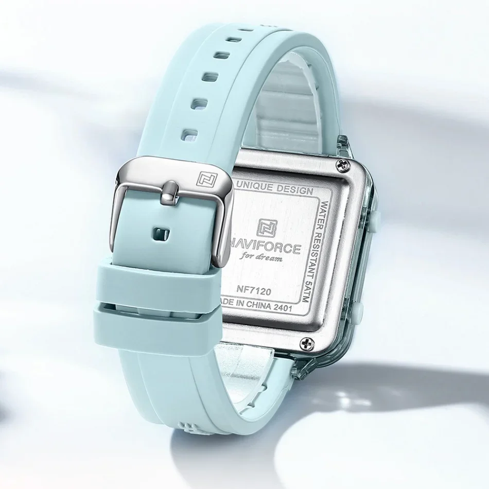 NAVIFORCE NF7120 Calendario Orologi elettronici Sport da donna Display LCD impermeabile Orologio semplice con cinturino in silicone quadrato