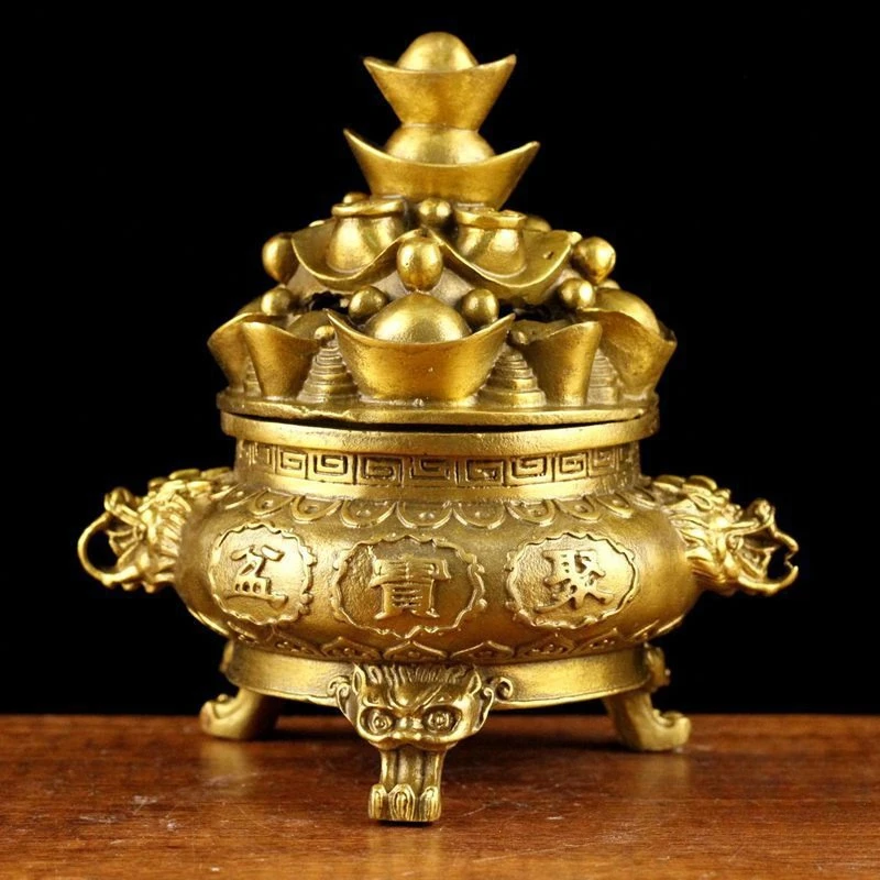 

Copper Three leg Money treasure bowl Statue treasure bowl Statue Office Home Decor Gift for Desk Ornament