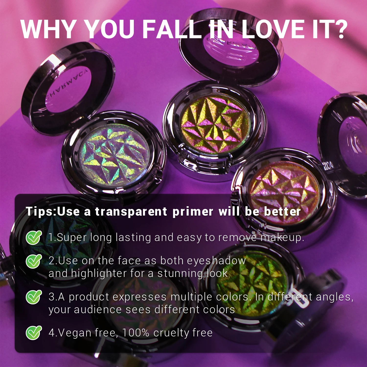 CHARMACY マルチクロームアイシャドウパレット高色素防水長期的なアイシャドウメイクアップ女性のための