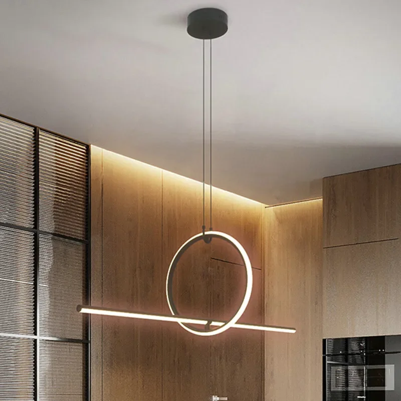 Modern Led Ceiling Chandelier Long Black Minimalist Decor Table Dining Room Kitchen Home Pendant Lights