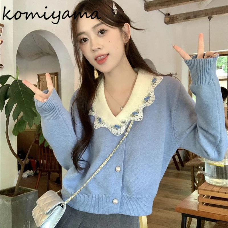 Contrast Lapleneck Cardigan Long Sleeve Outerwears Exquisite Button Sweater Woman 2025 Clothing Autumn Winter Knit Cardigans