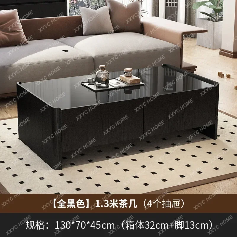 FFL medieval style coffee table tempered glass tea table wabi sandy wind black walnut