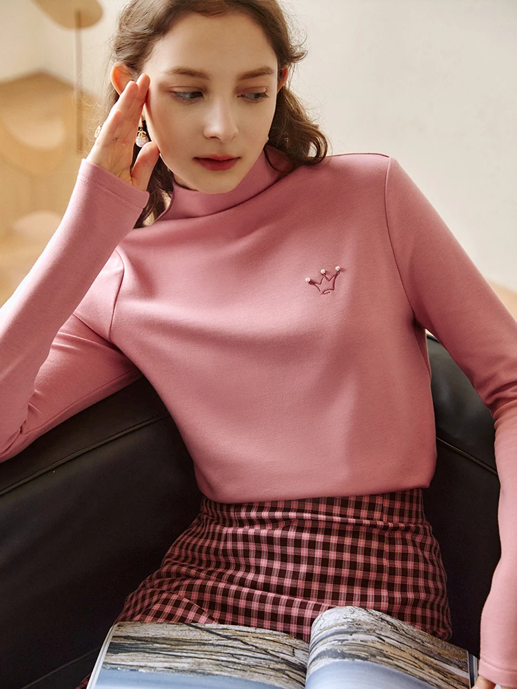 OLrain Damska Dzianinowa Bluzka z Długim Rękawem Jesień 2025 Golf Jednolity Kolor Wyszczuplający Krój Sweter Casualowy Podstawowa Odzież Dzianinowa O21QT55810