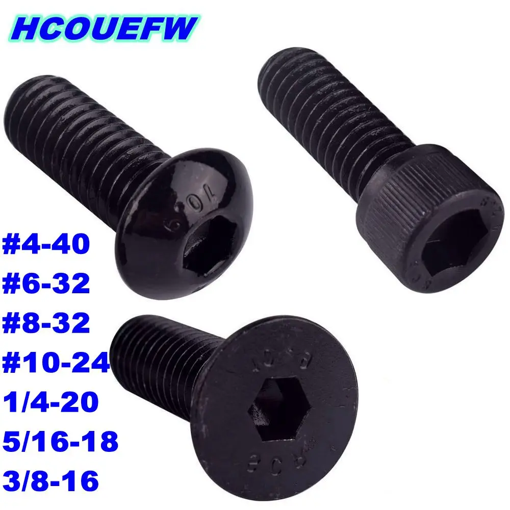 

HCOUEFW Coarse Thread UNC #4-40 #6-32 1/4-20 Flat Head Countersunk Button Hex Socket Screw Allen Bolt Black Oxide Carbon Steel