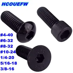 HCOUEFW Coarse Thread UNC #4-40 #6-32 1/4-20 Flat Head Countersunk Button Hex Socket Screw Allen Bolt Black Oxide Carbon Steel