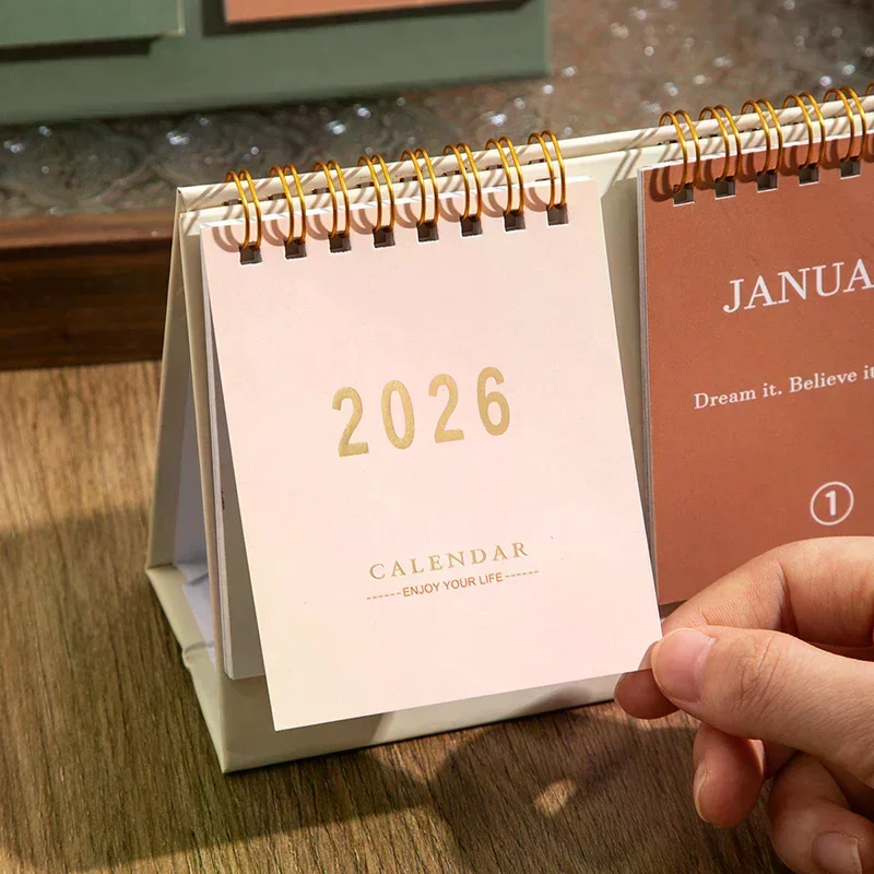 

2026 Desk Calendar Mini Portable Simple English Handmade Desktop Decoration Office Daily Record Study Decor Desk Accessories