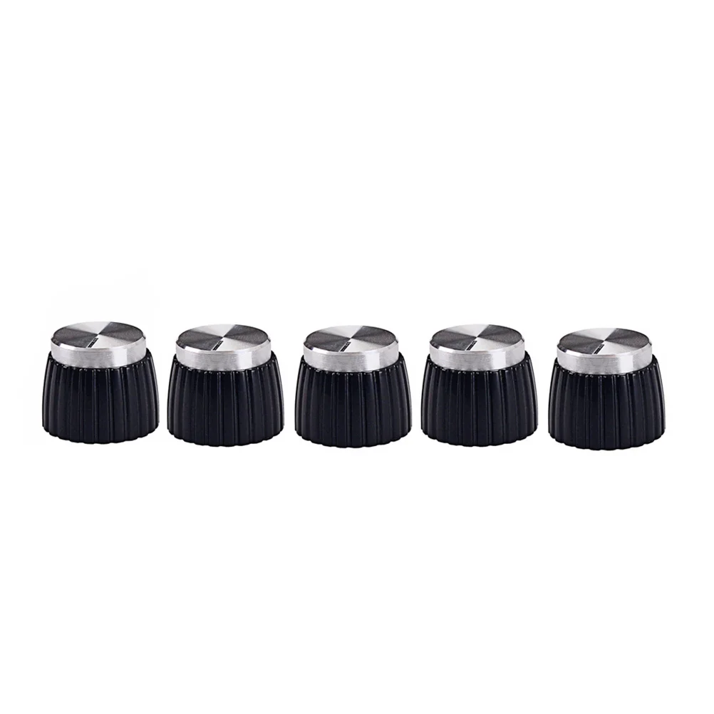 

5Pcs Black Silver Plastic Knobs for Electric Guitar Bass Amplifier Control Replacement Durable Fits Concentric Split Shaft Pots