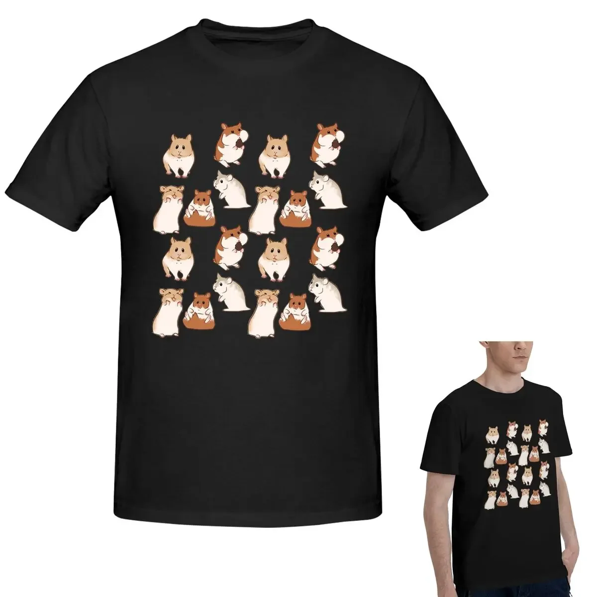 100% Cotton Cute Hamster Pattern T-Shirt Men's Classic Oversized T Shirt Men O-Neck Summer Shirts Tops S-6XL
