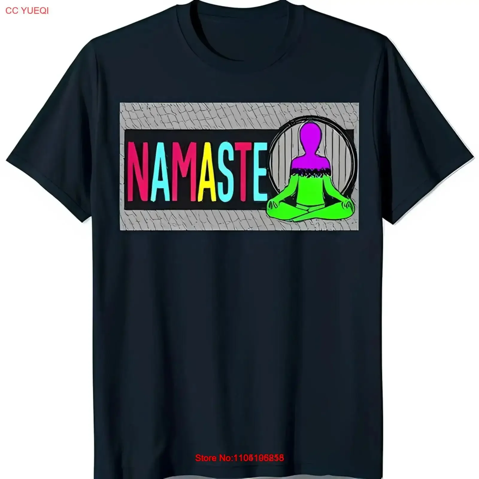 تي شيرت أسود أنيق مع تصميم لليوجا النابضة بالحياة وتصميم "Namaste" عتيق مغسول ومتعدد الاستخدامات وقابل للتنفس #1