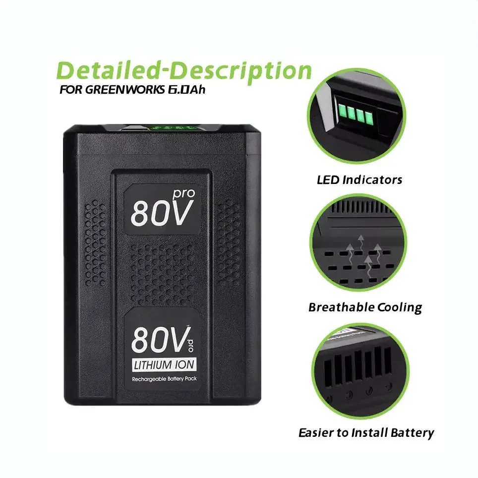 สำหรับ greenworks เครื่องเป่าหิมะ80V คุณภาพสูงเครื่องมือ GBA80200แบตเตอรี่โทรศัพท์ลิเธียมสูงสุด80V GBA80250 GBA80500 GBA80400