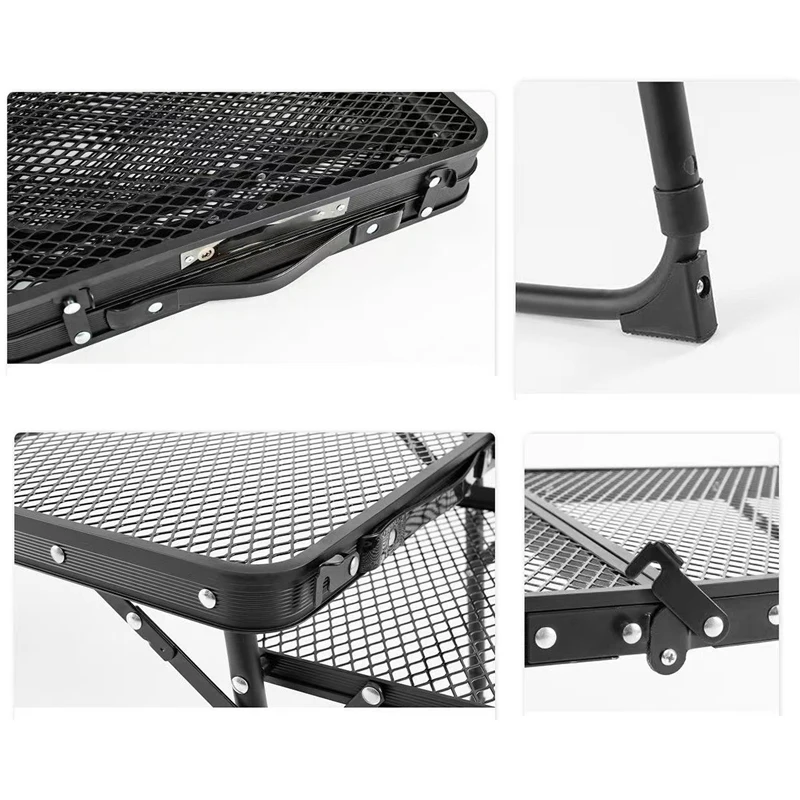 Camping Table Iron Mesh Folding Table Portable Outdoor Camping With Lifting Shelf Aluminium Alloy Dining Table