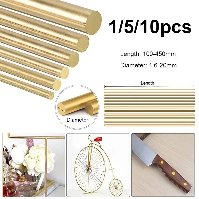 1~10pcs brass round bars , Brass Round Bar metal processing diameter 1.6 to 20mm, length 100-500mm,for DIY  accessories