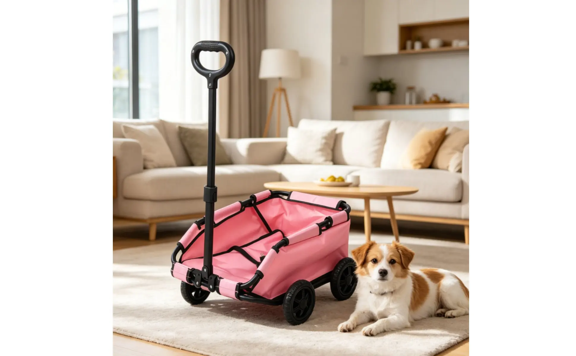 Lightweight Pet Pull Wagon Portable Foldable Pet Trolley 4-Wheel Dog Wagon Adjustable Handle Foldable Dog Carrier for Trip