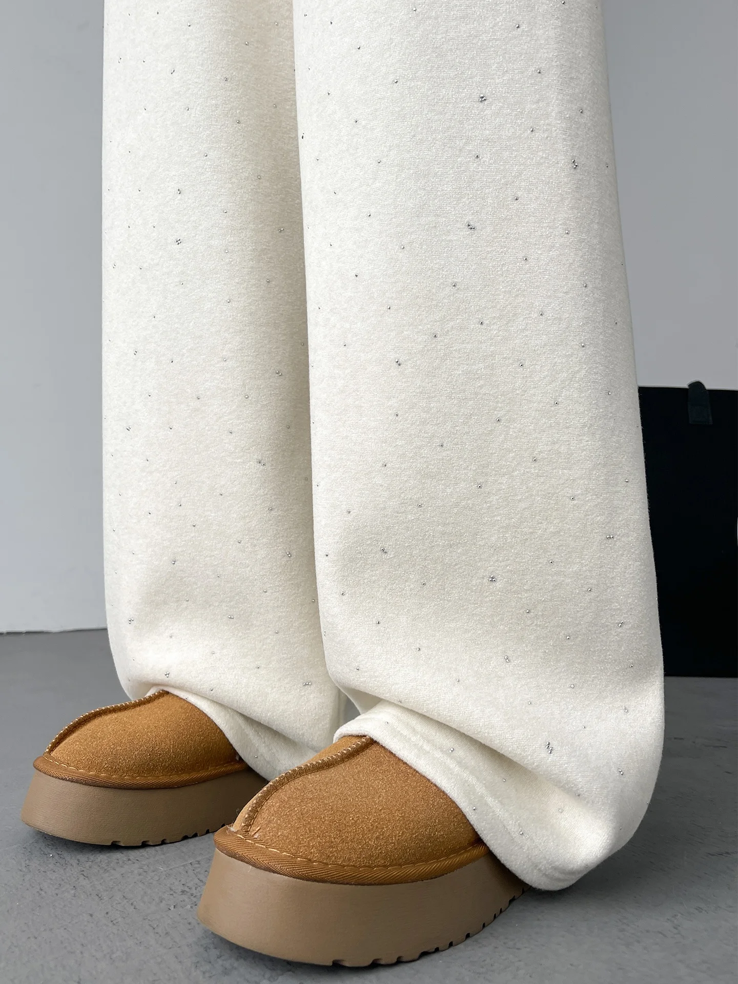 엘리 골드 자수 와이드 레그 팬츠 여성용 하이웨이스트 스트레이트 컷 루즈핏 편안한 롱 팬츠 캐주얼 바지