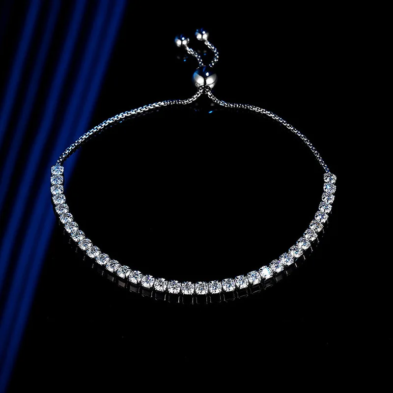 3mm D Color Moissanite Tennis Bracelet 925 Sterling Silver Plated White Gold Bracelet for Women Man Sparkling Party Jewelry