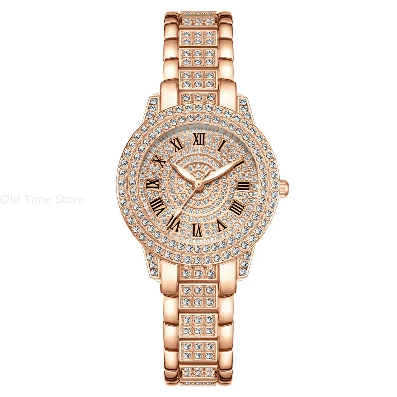 Fashion Women Wristwatches Relojes Para Mujer Luxury Classic Golden Watch Women Alloy Strap Round Rhinestone Dail Quartz Watches