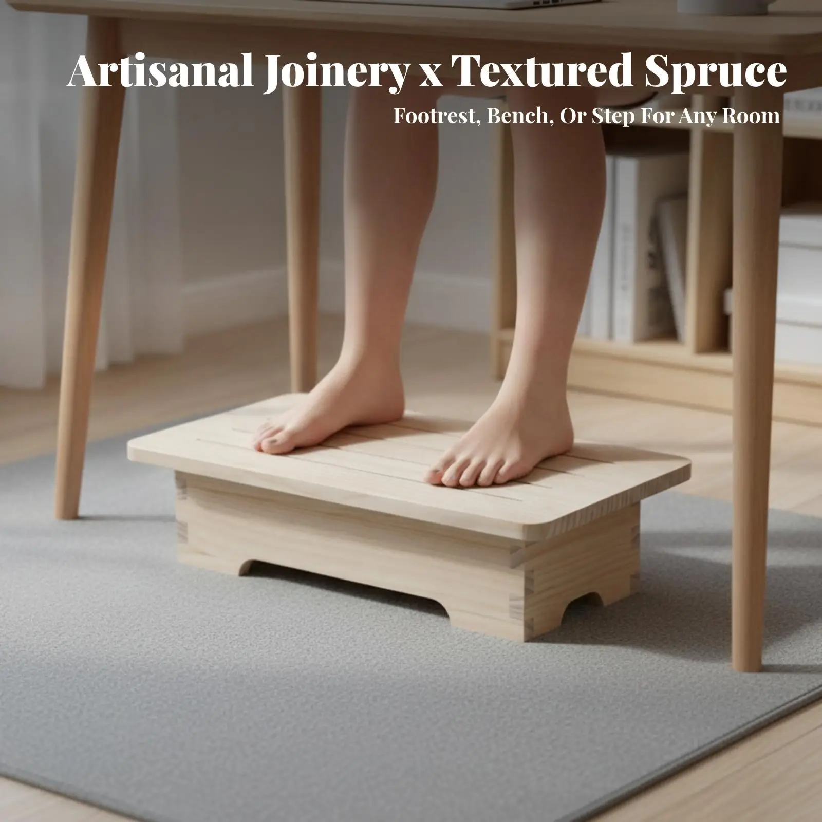 Wooden Footrest for Under Desk Pine Step Stool with Mortise Joints for Home Office Comfortable Foot Support Furniture