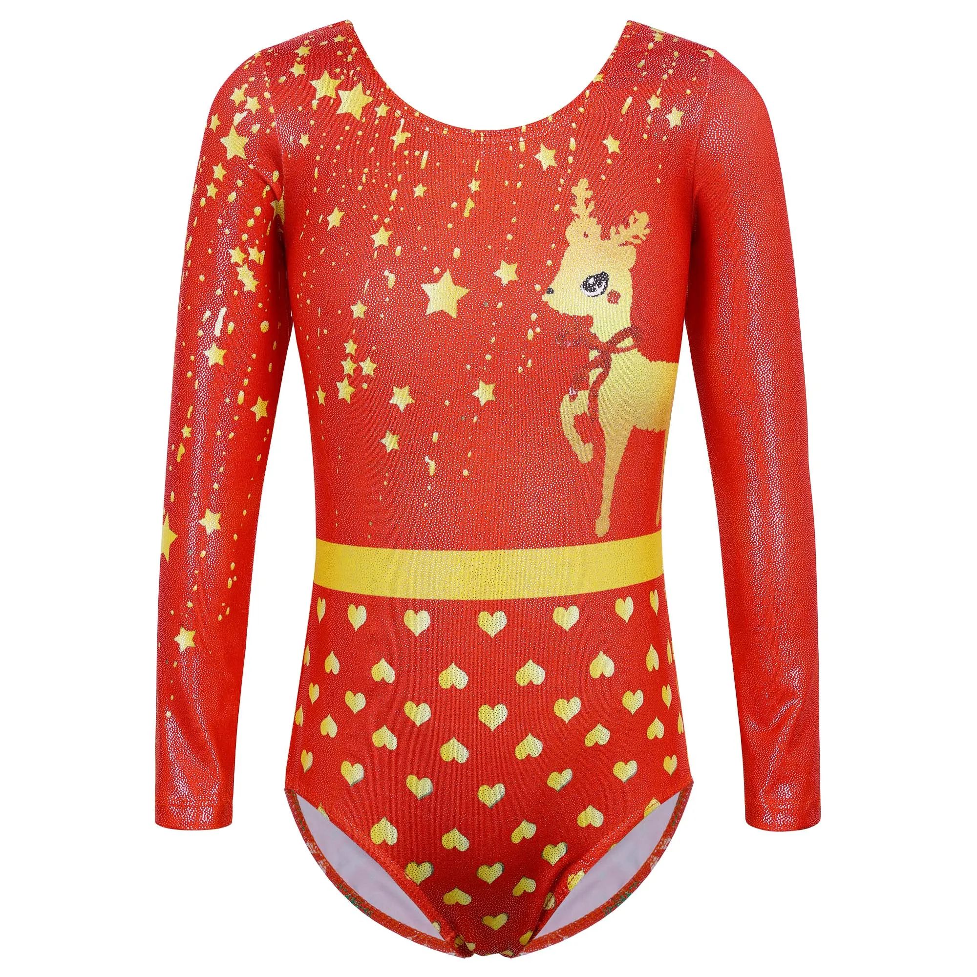 BAOHULU Girls Christmas Elk Print Ballet Leotard  Dancewear Sleeveless Performance Clothes Ballerina Practice Outfit