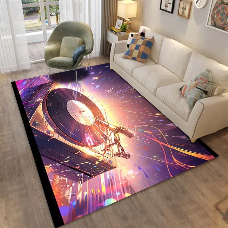 Flannel Printed Music Equipment Design Area Rug Colorful Music Art Soft Comfortable Floor Mat For Living Room Bedroom