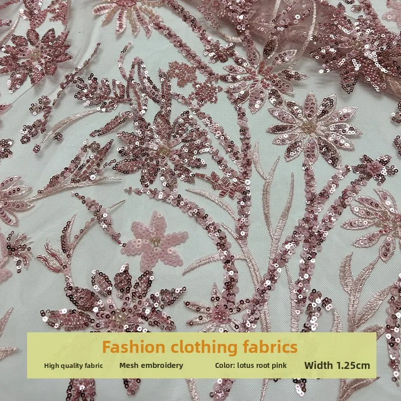 

Mesh Tube Bead Sequins Embroidery Fabric for Flower Beading Cheongsam Dress Clothing Diy Cloth By The Yard Sewing Material