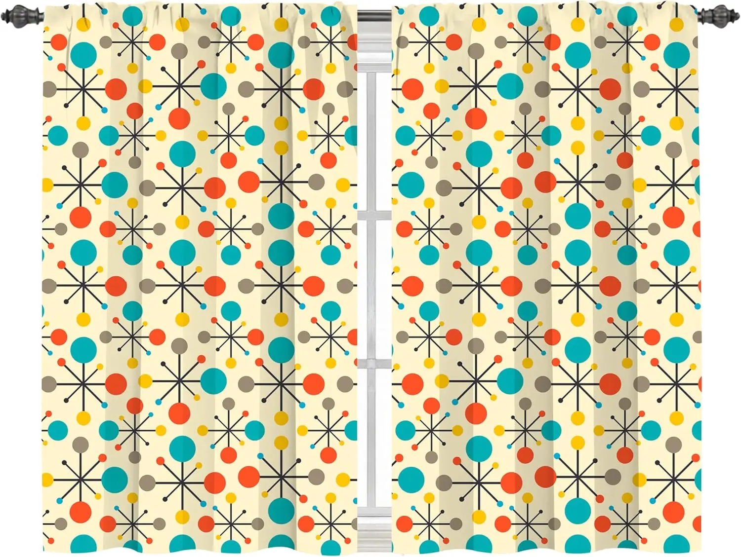 Worltoldb Mid Century Kitchen Curtains ，Cafe Curtains for Bathroom Dining Room Living Room Pocket Window Drapes 2 Panels