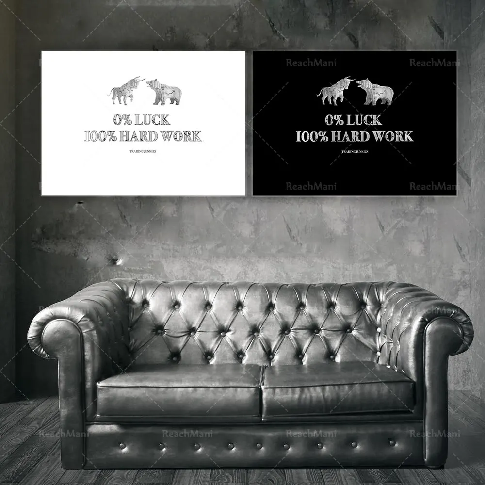 Póster motivacional de Forex Trading, arte de pared de trabajo duro de la suerte para entusiastas de la criptográfica del mercado de valores