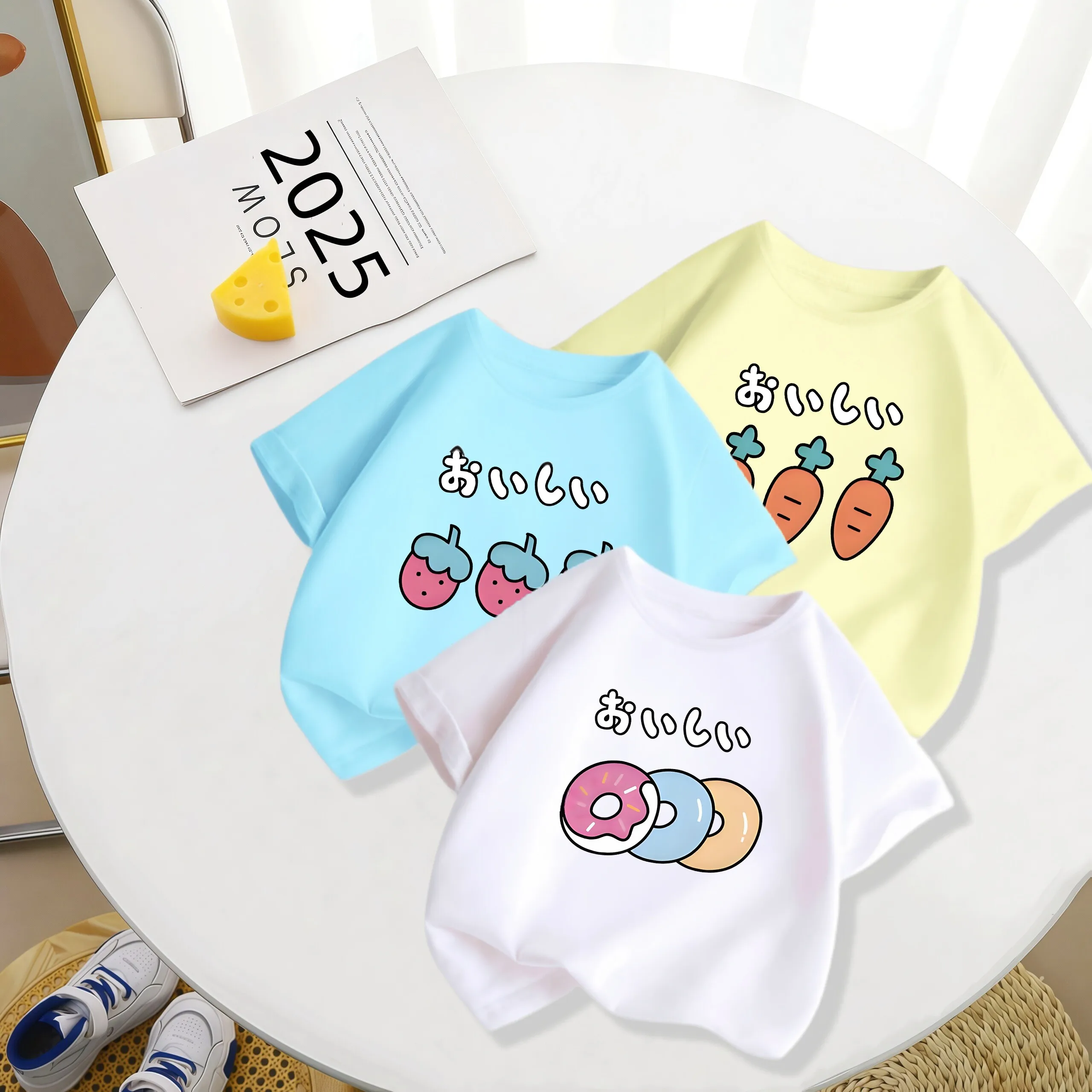 Japanese Cartoon Donuts Summer Children's Short Sleeved Outdoor T-shirt New Children's Clothing Thin Top Parent-child Outfit