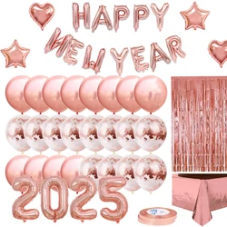 2025 Rose Gold Happy New Year Foil Balloons Tablecloth Set Happy New Year Eve Party Decors Photo Booth Props Supplies Christmas