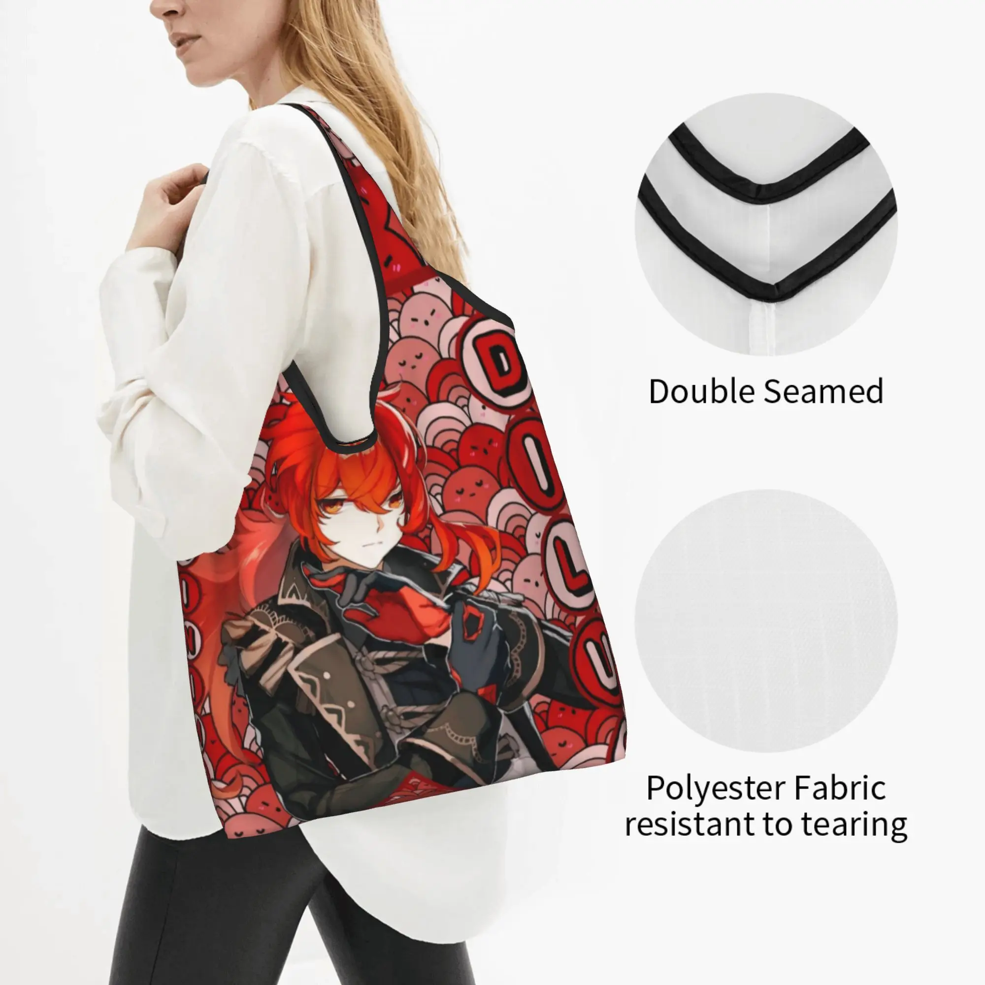 Kawaii Printing Anime Genshin Impact Shopping Tote Bag Portable Shopper Shoulder Manga  Handbag