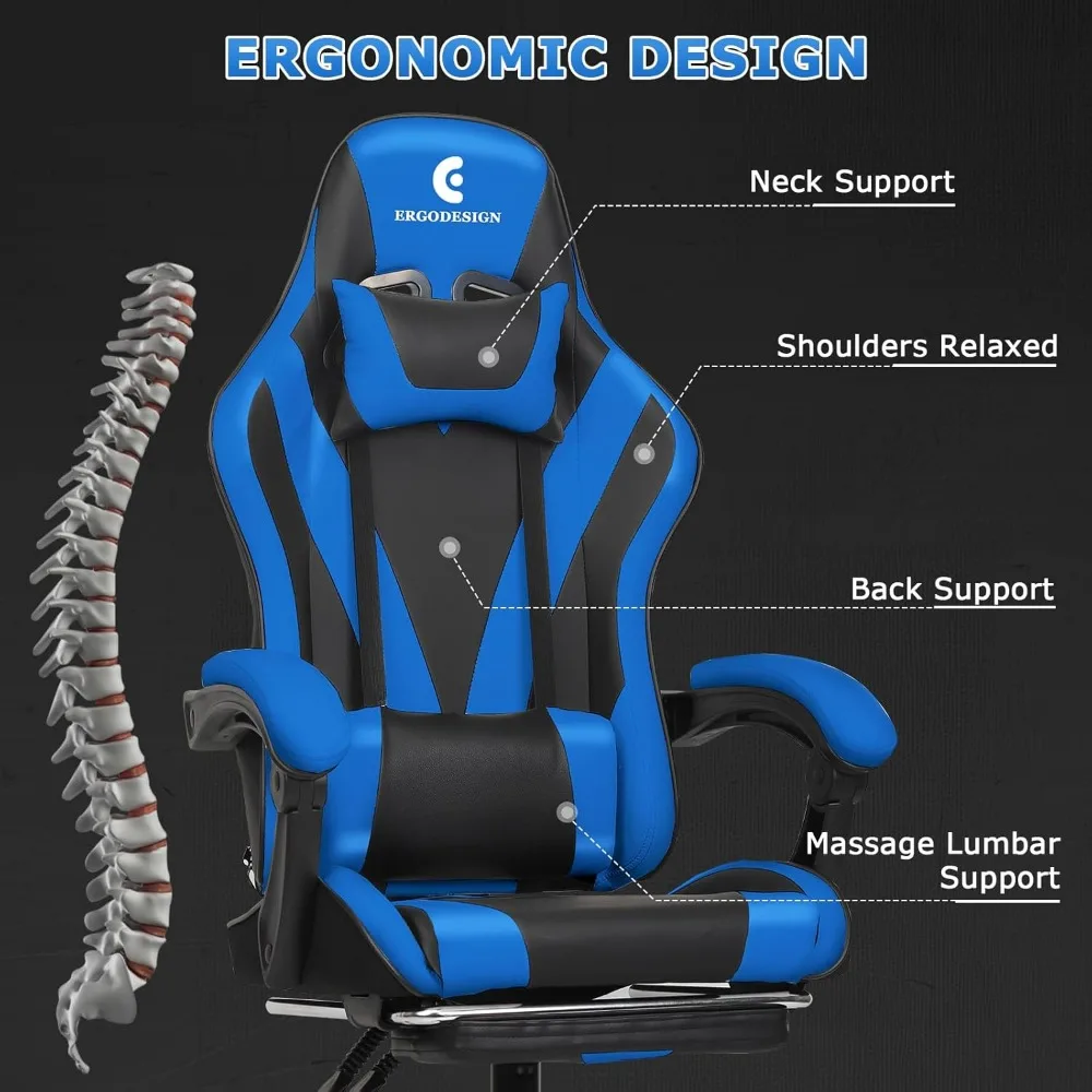 Gaming Chair with Linkage Armrest & Footrest, High Back Video Gaming Chair, for Office Room 20"D X 19.3"W X 53"H Gaming Chair