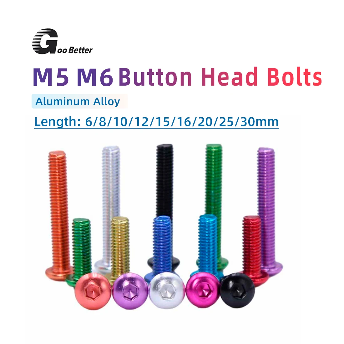 

10pcs M5/M6 Aluminum Round Head Screws, Colored Aluminum Hex Socket Head Screws, Furniture Bolts