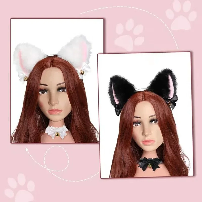 Mooie Maskerade Halloween Kat Oren Cosplay Cat Ear Party Kostuum Vlinderdas Bell Hoofdband Haaraccessoires