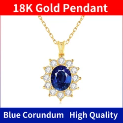 Szjinao Blue Sapphire 18k Gold Necklace With Certificate Women Princess Kate Pendant K Gold Jewelry AU750 Stamp Wedding Gift Hot