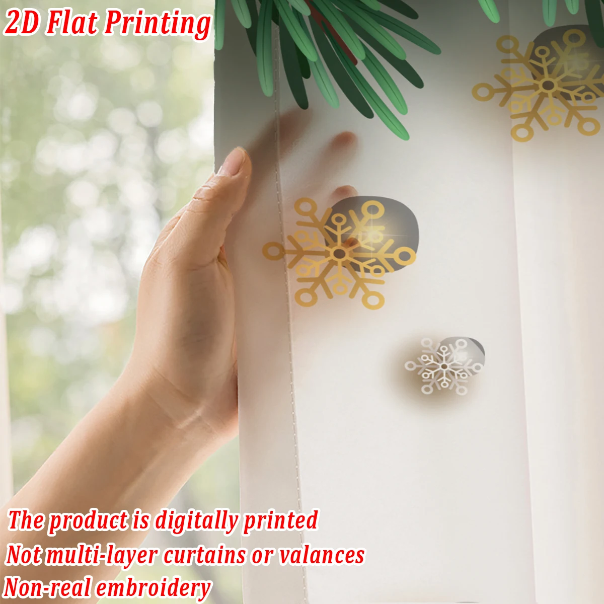 ستارة شفافة مطبوعة مسطحة لعيد الميلاد مع زخرفة ندفة الثلج على شكل ورقة عيد الميلاد لغرفة المعيشة وغرفة النوم وحفلات العطلات