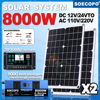 SOECOPO 8000W 100A Controller Kit Solar System Home Camping DC 12V - AC 110V/220V Inverter 2*500W Solar Panels USB 5V/1.5A