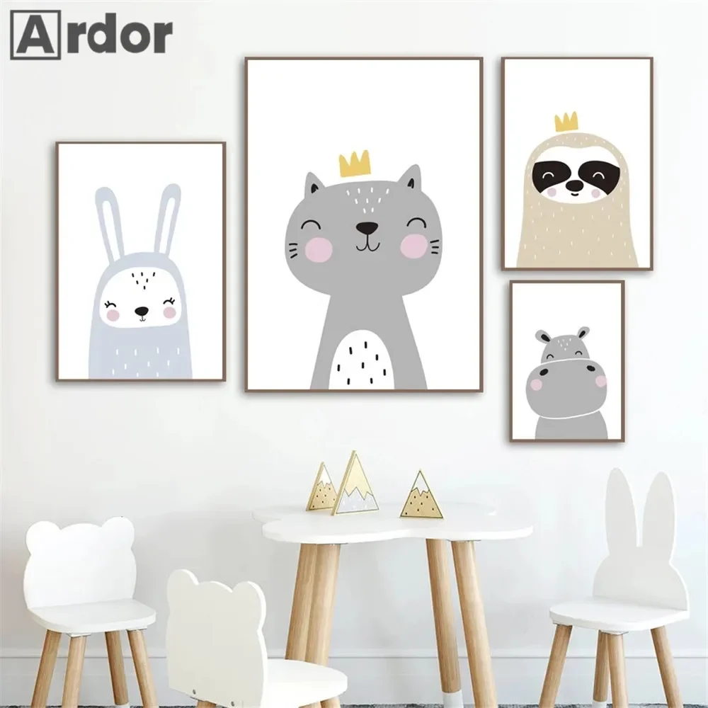 الكرتون الغزلان الأسد الزرافة الحيوانات الملصقات قماش اللوحة الحضانة جدار الفن طباعة الشمال جدار صور الطفل غرفة الاطفال الديكور #3