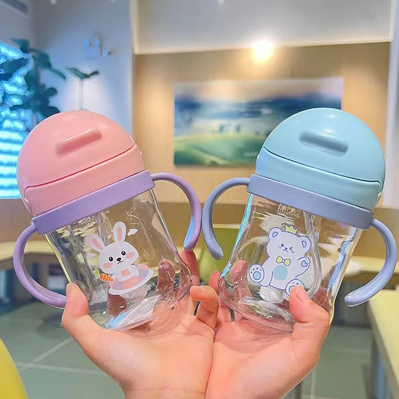 250ml Baby Sippy Water Cup Kid Handle Learn Feeding Drinking Bottle Anti-choking With Gravity Ball Kids Training Cup With Straw